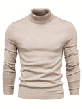 Fall Mens Outfits All Match Knitted Sweater, Men's Casual Warm Slightly Stretch Lapel Neck Pullover Sweater For Men Fall Winter