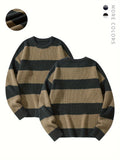 Men's Trendy Striped Knit Pullover: Warm, Cozy Crew Neck Sweater in Comfort-Fit Polyester - Easy Care