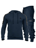 2pcs Sportswear, Men's Mid Stretch Hoodie & Cargo Pants For Outdoor Spring Fall Winter