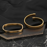 2pcs Set: Sleek Golden-Plated Stainless Steel Bracelets for Men - Wide, Simple Design with Hip-Hop Flair