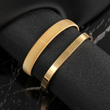 2pcs Set: Sleek Golden-Plated Stainless Steel Bracelets for Men - Wide, Simple Design with Hip-Hop Flair