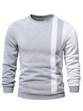 Fall Mens Outfits Color Block Trendy Sweatshirt, Men's Casual Creative Design Crew Neck Sweatshirt For Men Fall Winter