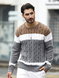 Long Sleeve Men's Crew Neck Pullover Sweater in Color Block Design for Fall/Winter