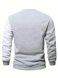 Fall Mens Outfits Color Block Trendy Sweatshirt, Men's Casual Creative Design Crew Neck Sweatshirt For Men Fall Winter