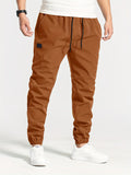 Men's Comfort Streetwear Tapered Pants - Mid Waist, Casual Drawstring Trousers with Belt, All-Season Durable Polyester