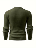 Men's Stylish Solid Color Cable Knit Sweater - High Stretch, Round Neck Pullover for All Seasons