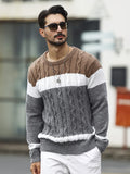 Long Sleeve Men's Crew Neck Pullover Sweater in Color Block Design for Fall/Winter