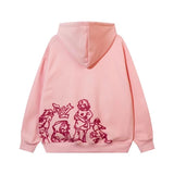 Ilooove Cartoon Graphic Print Hoodies Women Men Y2K Streetwear Harajuku Long Sleeve Pink Hooded Sweatshirt Vintage Casual Loose Hoodie