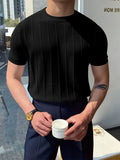 Short Sleeve Solid Crew Neck Knitted Sweater For Men, Casual Summer T-Shirt For Daily Wear And Vacation Resorts