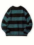 Men's Casual Fashion Striped Pullover Sweater, Spring/Autumn Thin Polyester Knit, Round Neck, Stretchy Fabric, Regular Fit