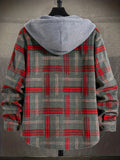 Men's Plaid Long Sleeve Hooded Jacket, Warm Trendy Casual Jacket For Autumn