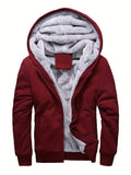 Warm Fleece Hooded Jacket, Men's Casual Stretch Zip Up Jacket Coat For Fall