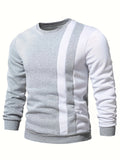 Fall Mens Outfits Color Block Trendy Sweatshirt, Men's Casual Creative Design Crew Neck Sweatshirt For Men Fall Winter