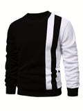 Fall Mens Outfits Color Block Trendy Sweatshirt, Men's Casual Creative Design Crew Neck Sweatshirt For Men Fall Winter