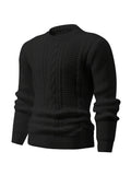 Men's Stylish Solid Color Cable Knit Sweater - High Stretch, Round Neck Pullover for All Seasons