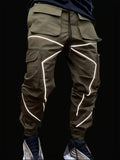 Mens Cargo Pants with High-Visibility Luminous Trim - Comfortable Casual Style for Outdoor Adventures - Spacious Multi Pockets & Adjustable Drawstring Waist - Perfect for Spring and Fall