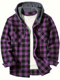 Men's Casual Hooded Plaid Shirt, Long Sleeve Button Up Clothing, Fashion Outerwear