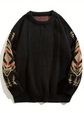 Plus Size Men's Cozy Tribal Sweater - Soft Knitted Crew Neck Pullover with Preppy Style, Casual Fit, and Warmth for Fall/Winter Season - Perfect for Outdoor Activities and Daily Wear