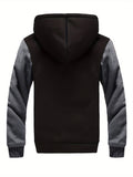 Men's Warm Fleece Hooded Jacket Coat, Warm Thick Zip Up Hoodie For Fall Winter