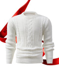 Men's Stylish Solid Color Cable Knit Sweater - High Stretch, Round Neck Pullover for All Seasons