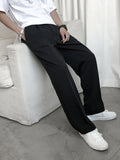 Men's Fashion Solid Color Straight Leg Casual Pants, Wide Leg Dress Trousers For Summer