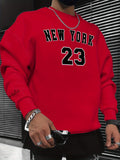 NEW YORK 23 Print Fashionable Men's Casual Long Sleeve Crew Neck Pullover Sweatshirt, Suitable For Outdoor Sports, For Autumn Spring, Can Be Paired With Hip-hop Necklace, As Gifts