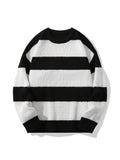 Men's Trendy Striped Knit Pullover: Warm, Cozy Crew Neck Sweater in Comfort-Fit Polyester - Easy Care