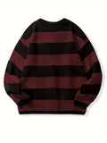 Men's Casual Fashion Striped Pullover Sweater, Spring/Autumn Thin Polyester Knit, Round Neck, Stretchy Fabric, Regular Fit