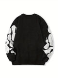 Trendy Pattern Knitted Sweater, Men's Casual Warm Slightly Stretch Crew Neck Pullover Sweater For Men Fall Winter