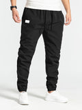 Men's Comfort Streetwear Tapered Pants - Mid Waist, Casual Drawstring Trousers with Belt, All-Season Durable Polyester