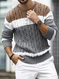 Long Sleeve Men's Crew Neck Pullover Sweater in Color Block Design for Fall/Winter