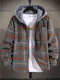 Men's Plaid Long Sleeve Hooded Jacket, Warm Trendy Casual Jacket For Autumn