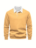 Cotton Blend Retro Color Block Men's Casual Pullover Long Sleeve Lapel Shirt For Spring Fall, Men's Clothing