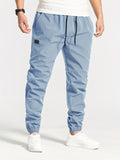 Men's Comfort Streetwear Tapered Pants - Mid Waist, Casual Drawstring Trousers with Belt, All-Season Durable Polyester