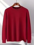 Cozy Fall Essential: Men's Solid Color Cotton Sweater - Round Neck, Regular Fit, Knit Fabric for Everyday Wear and Commuting