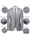 3-Piece Classic Solid Dress Suit Set - Single-Breasted Jacket, Vest, and Trousers - Formal Attire for Men, Perfect for Weddings, Job Interviews, and Business Meetings