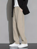 Men's Fashion Solid Color Straight Leg Casual Pants, Wide Leg Dress Trousers For Summer