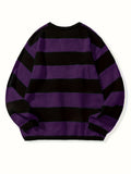 Men's Casual Fashion Striped Pullover Sweater, Spring/Autumn Thin Polyester Knit, Round Neck, Stretchy Fabric, Regular Fit