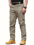 Mens Tactical Cargo Pants - Zipper Fly, Multiple Pockets, Loose Fit, Non-Stretch Polyester Fabric, Hand Wash Only, Solid Color, All-Season, Regular Length - Perfect for Hiking and Outdoor Activities