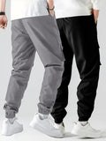 2 Pcs Men's Stylish Smiling Face Pattern Cargo Jogger With Pockets, Causal Breathable Drawstring Men's Bottom Clothing For City Walk Street Hanging Outdoor Activities