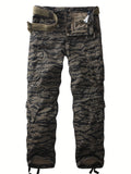 Trendy Mens Tiger Camo Cargo Pants - Bold Print, Multiple Pockets, Loose Fit, Durable Cotton Blend, Perfect for Outdoor Adventures & Street Style