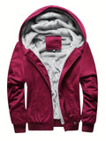 Men's Warm Fleece Hooded Jacket Coat, Warm Thick Zip Up Hoodie For Fall Winter