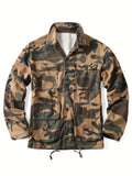 Men's Stylish Camo Cargo Windbreaker Jacket - Water-Resistant Cotton Coat with Multiple Pockets for Outdoors Hiking, Camping, and Travel - Regular Fit, Breathable, and Durable