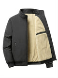 Warm Stand Collar Fleece Jacket, Men's Casual Comfortable Solid Color Zip Up Coat/ Outwear For Fall Winter