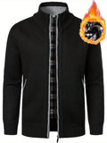 Men's Full Zip Up Casual Cardigan, Patchwork Thermal Regular Fit Knit Sweater