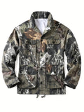 Men's Stylish Camo Cargo Windbreaker Jacket - Water-Resistant Cotton Coat with Multiple Pockets for Outdoors Hiking, Camping, and Travel - Regular Fit, Breathable, and Durable