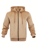 Men's Stylish Fleece-Lined Zip-Up Hoodie With Pockets, Breathable Comfy Hooded Coat For Spring And Autumn