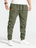 Men's Comfort Streetwear Tapered Pants - Mid Waist, Casual Drawstring Trousers with Belt, All-Season Durable Polyester