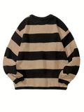 Men's Casual Fashion Striped Pullover Sweater, Spring/Autumn Thin Polyester Knit, Round Neck, Stretchy Fabric, Regular Fit