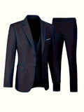 3-Piece Set of Men's Classic Solid Dress Suit - Notch Lapel Blazer, Single Breasted Dress Vest, and Formal Pants for Business, Banquet, and Wedding Occasions - High-Quality, Comfortable, and Versatile